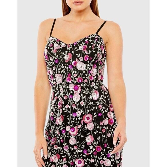 MAC DUGGAL Size 4 Slim Strap Bustier Top Floral Beaded Mini Cocktail Dress New - Picture 2 of 8